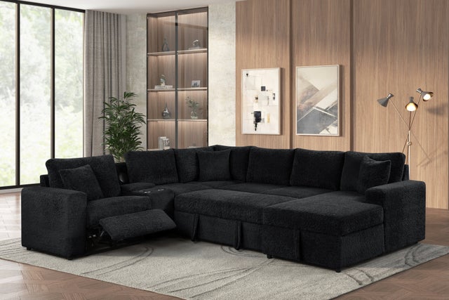 Hunter Black Sectional (W/ Bluetooth Speaker & Pull-Out Bed) (ETA 2/6)