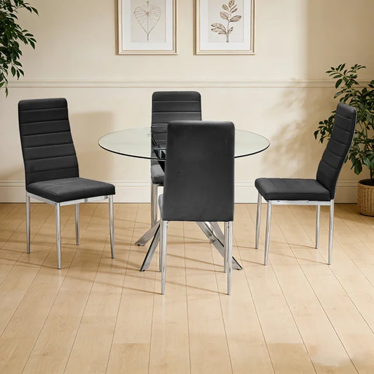 D106 - Black - Glass Table + 4 Chairs **NEW ARRIVAL**