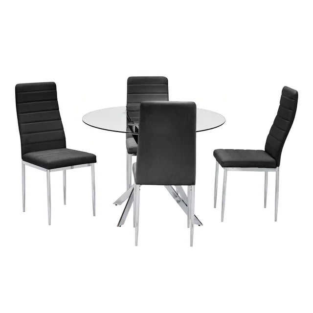 D106 - Black - Glass Table + 4 Chairs