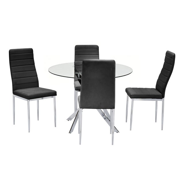 D106 - Black - Glass Table + 4 Chairs
