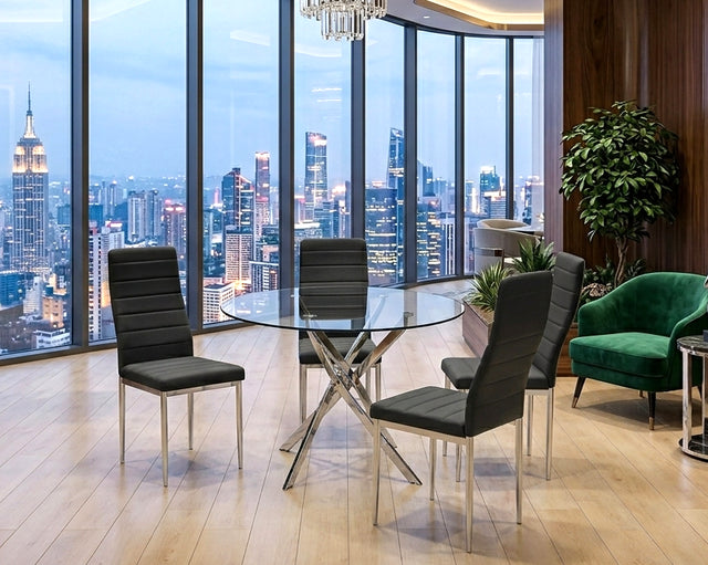 D106 - Black - Glass Table + 4 Chairs