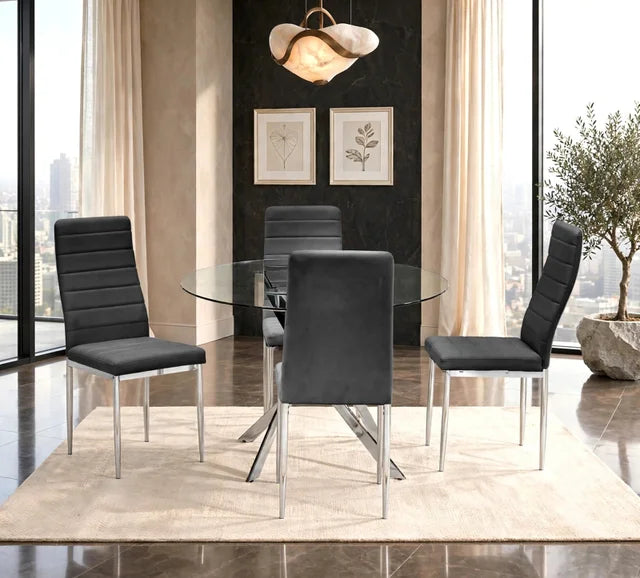 D106 - Black - Glass Table + 4 Chairs
