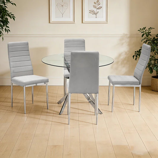D107 - Gray - Glass Table + 4 Chairs **NEW ARRIVAL**