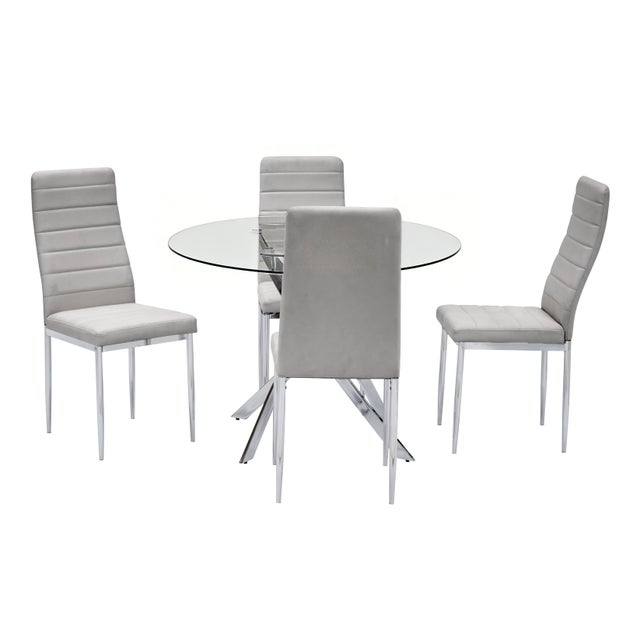 D107 - Gray - Glass Table + 4 Chairs