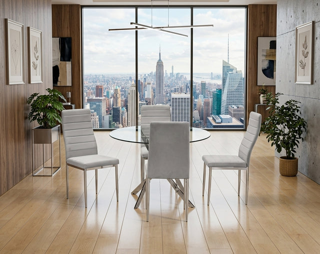 D107 - Gray - Glass Table + 4 Chairs **NEW ARRIVAL**