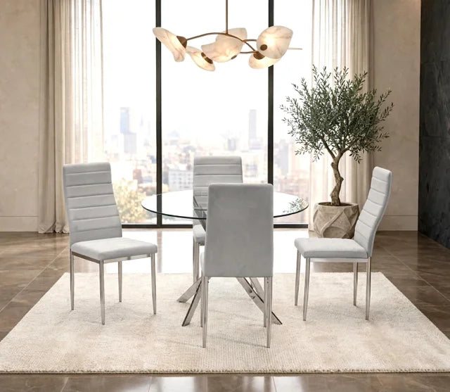 D107 - Gray - Glass Table + 4 Chairs