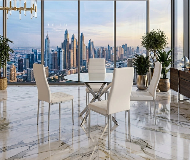 D108 - White - Glass Table + 4 Chairs