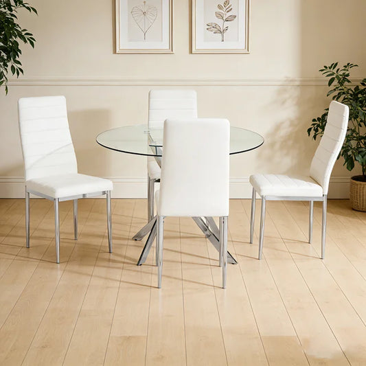 D108 - White - Glass Table + 4 Chairs **NEW ARRIVAL**