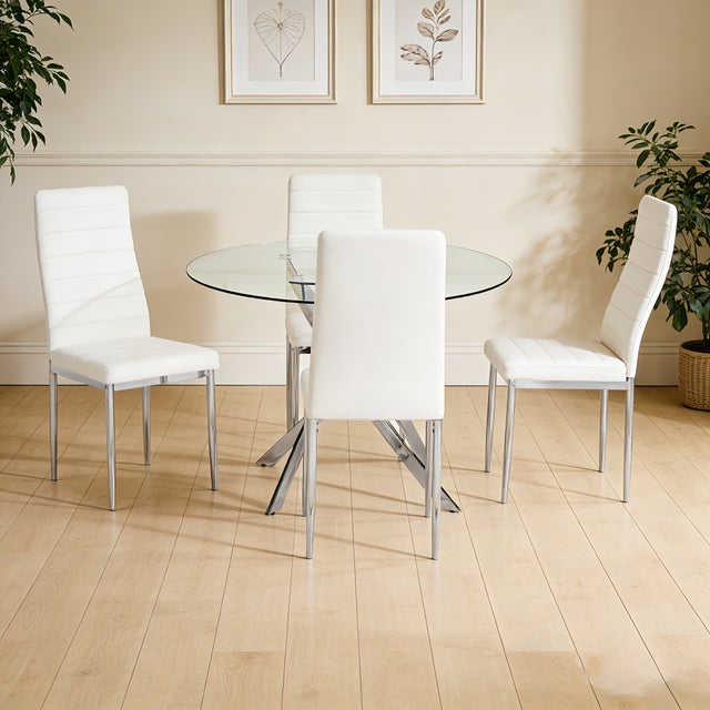 D108 - White - Glass Table + 4 Chairs