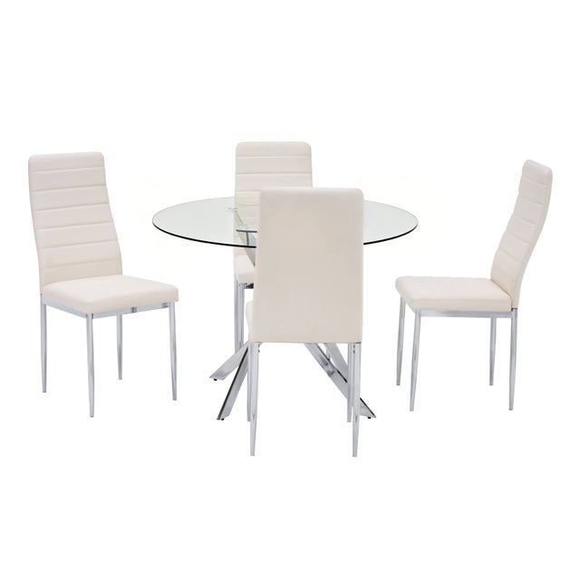 D108 - White - Glass Table + 4 Chairs
