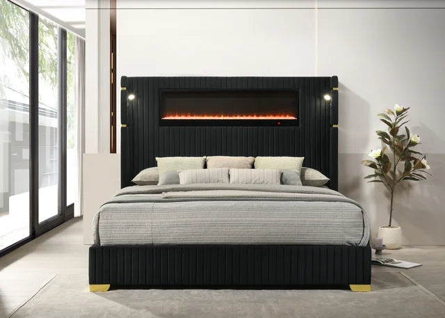 Romance2 Black Platform Bed - Queen, King