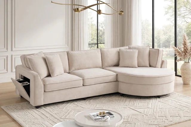 Elva Beige Sectional (w/ Reversible Chaise)