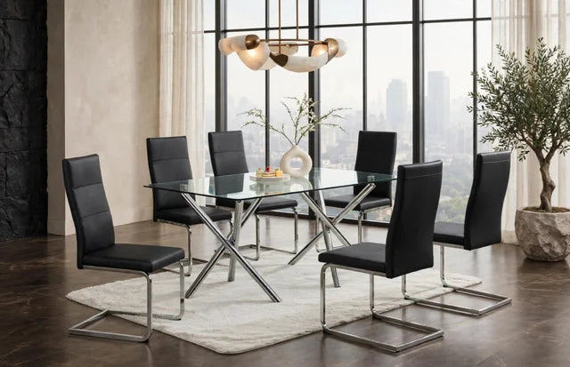 D201 Black - Glass Table + 6 Chairs