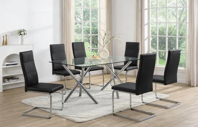 D201 Black - Glass Table + 6 Chairs