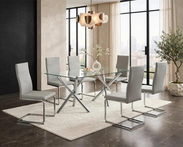 D201 Gray - Glass Table + 6 Chairs