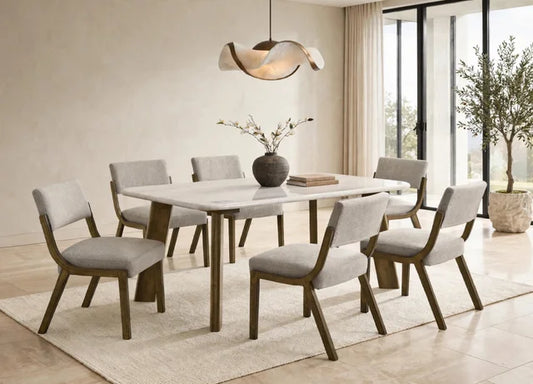 Parker10 - (GENUINE MARBLE) Table & 6-Chairs **NEW ARRIVAL **