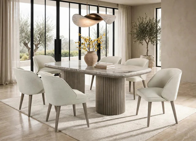 SAMARA - (GENUINE MARBLE) Table & 6-Chairs  **NEW ARRIVAL**