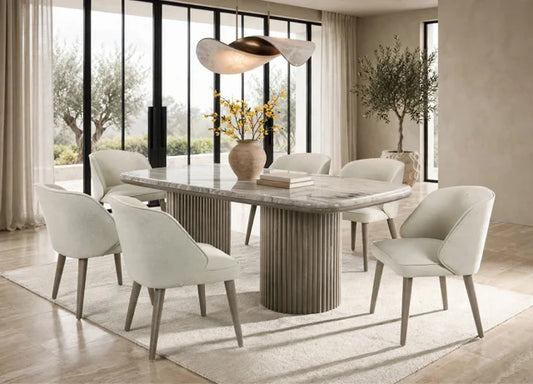 SAMARA - (GENUINE MARBLE) Table & 6-Chairs **NEW ARRIVAL**