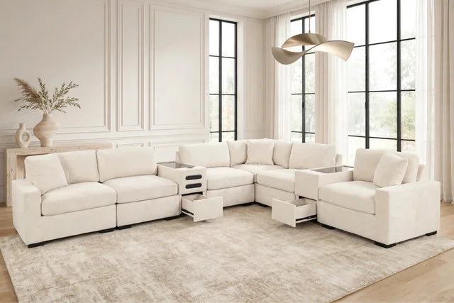 Barista Beige 8PC Modular Sectional Set (w/ Bluetooth Speaker) **NEW ARRIVAL**