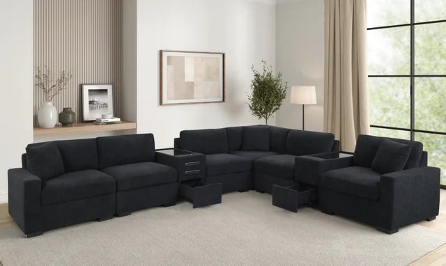 Barista Black 8PC Modular Sectional Set (w/ Bluetooth Speaker) **NEW ARRIVAL**