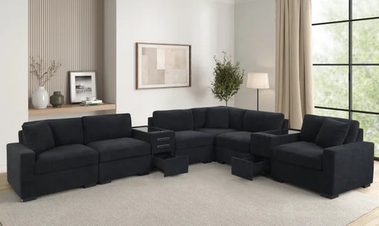 Barista Black 8PC Modular Sectional Set (w/ Bluetooth Speaker) **NEW ARRIVAL**