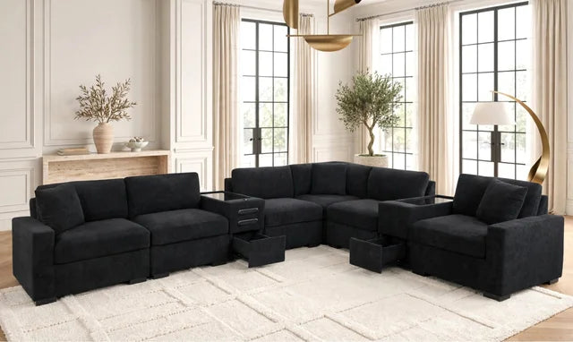 Barista Black 8PC Modular Sectional Set (w/ Bluetooth Speaker) **NEW ARRIVAL**
