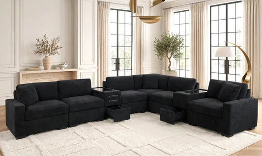 Barista Black 8PC Modular Sectional Set (w/ Bluetooth Speaker) **NEW ARRIVAL**