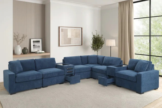 Barista Blue 8PC Modular Sectional Set (w/ Bluetooth Speaker) **NEW ARRIVAL**