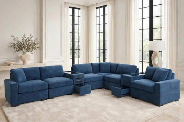 Barista Blue 8PC Modular Sectional Set (w/ Bluetooth Speaker) **NEW ARRIVAL**