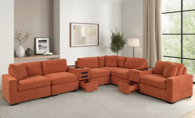 Barista Rust 8PC Modular Sectional Set (w/ Bluetooth Speaker) **NEW ARRIVAL**