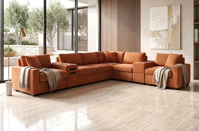 Barista Rust 8PC Modular Sectional Set (w/ Bluetooth Speaker) **NEW ARRIVAL**