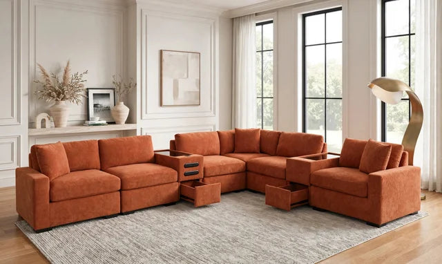 Barista Rust 8PC Modular Sectional Set (w/ Bluetooth Speaker) **NEW ARRIVAL**