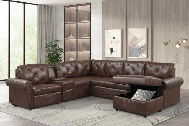Winston Brown Power Reclining Sectional (w/ Pull-Out Bed) **NEW ARRIVAL**