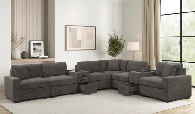 Barista Chocolate 8PC Modular Sectional Set (w/ Bluetooth Speaker) **NEW ARRIVAL**
