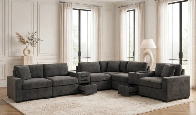 Barista Chocolate 8PC Modular Sectional Set (w/ Bluetooth Speaker) **NEW ARRIVAL**