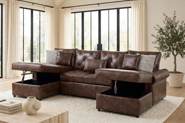 Sonoma Brown Double Storage Chaise Sectional (w/ Pull-Out Bed) **NEW ARRIVAL**