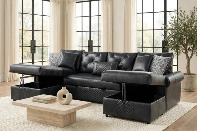 Sonoma Black Double Storage Chaise Sectional (w/ Pull-Out Bed) **NEW ARRIVAL**