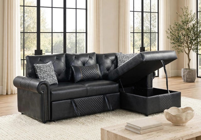 BELLINA Black Sectional With Pull-Out Bed **NEW ARRIVAL**