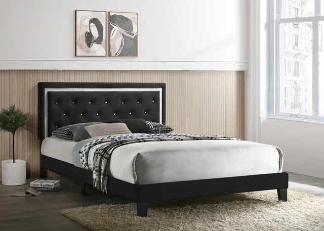 Passion Black Velvet Platform Bed - King ONLY