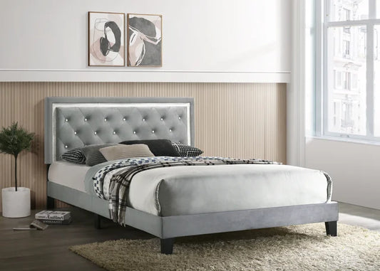 Passion Grey Velvet Platform Bed -   King ONLY