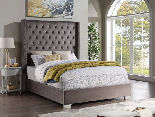 HH329 6ft Diamond Bed - Queen, King(Grey Velvet)