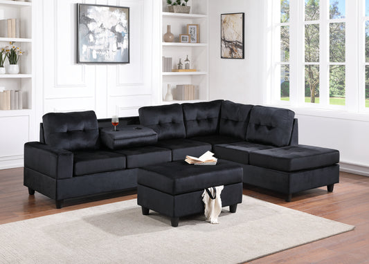 20Heights Reversible Sectional + Ottoman - Black Velvet