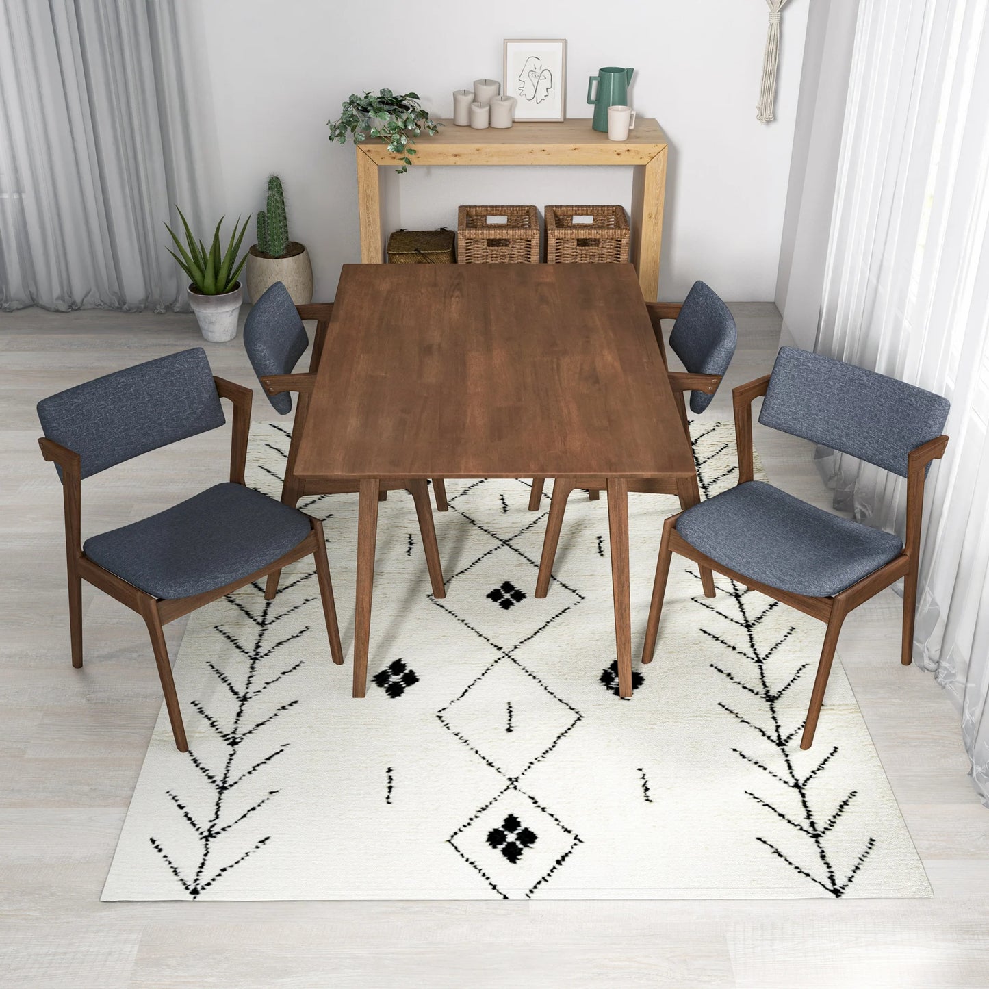Adira (Small - Walnut) Dining Set with 4 Ricco (Dark Grey) Dining Chairs