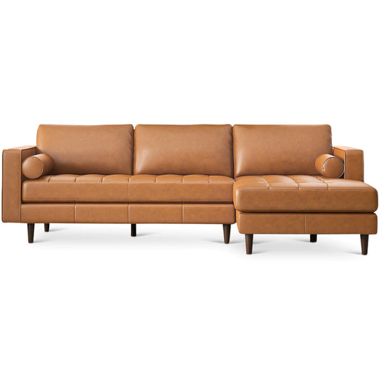 Daphne Leather L Shape Corner Sofa (Tan-Right Facing)