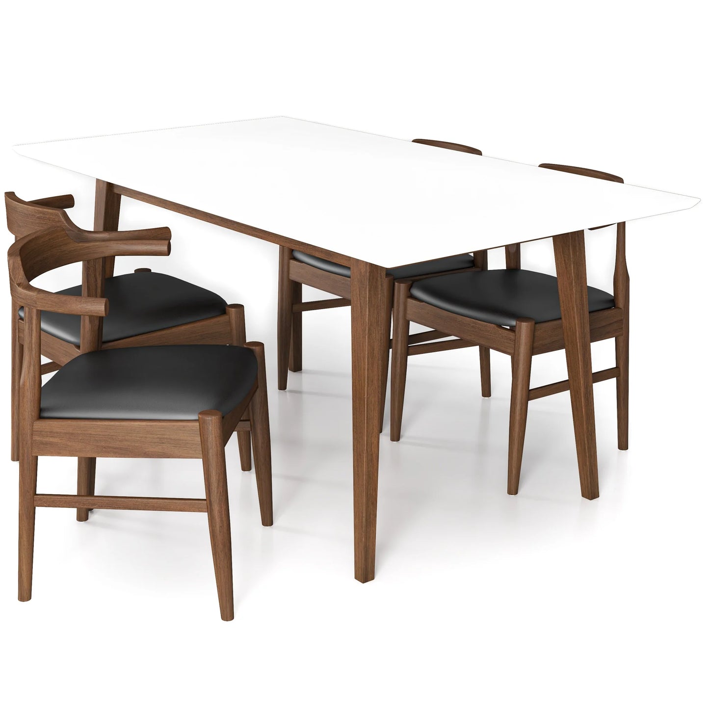 Adira (Large - White) Dining Set with 4 Zola (Black Leather) Dining Chairs