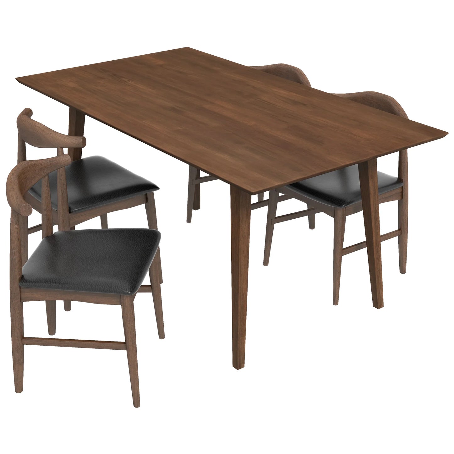 Alpine (Large - Walnut) Dining Set with 4 Winston (Black Leather) Dining Chairs