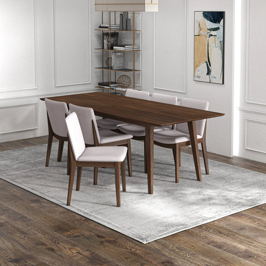 Adira (XLarge - Walnut) Dining Set with 6 Virginia (Beige) Dining Chairs