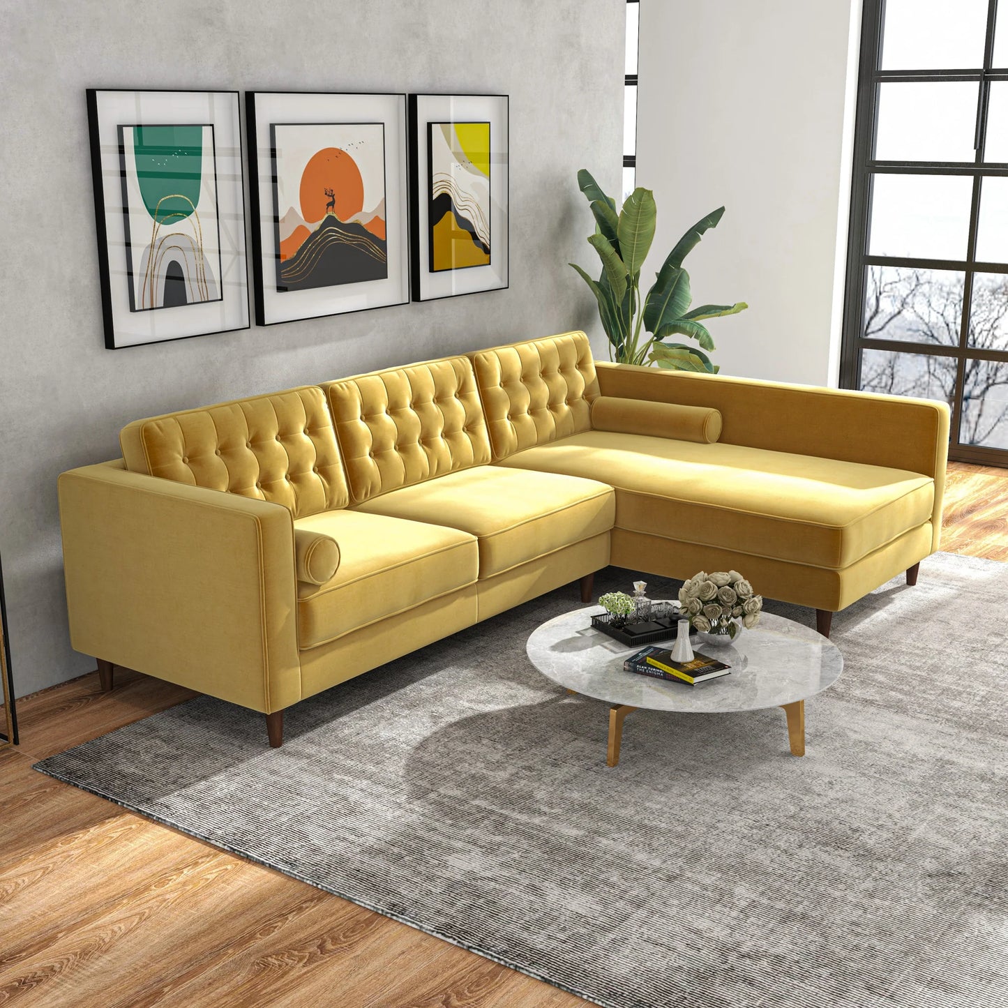 Olson Sectional Sofa (Gold Velvet) Right Chaise