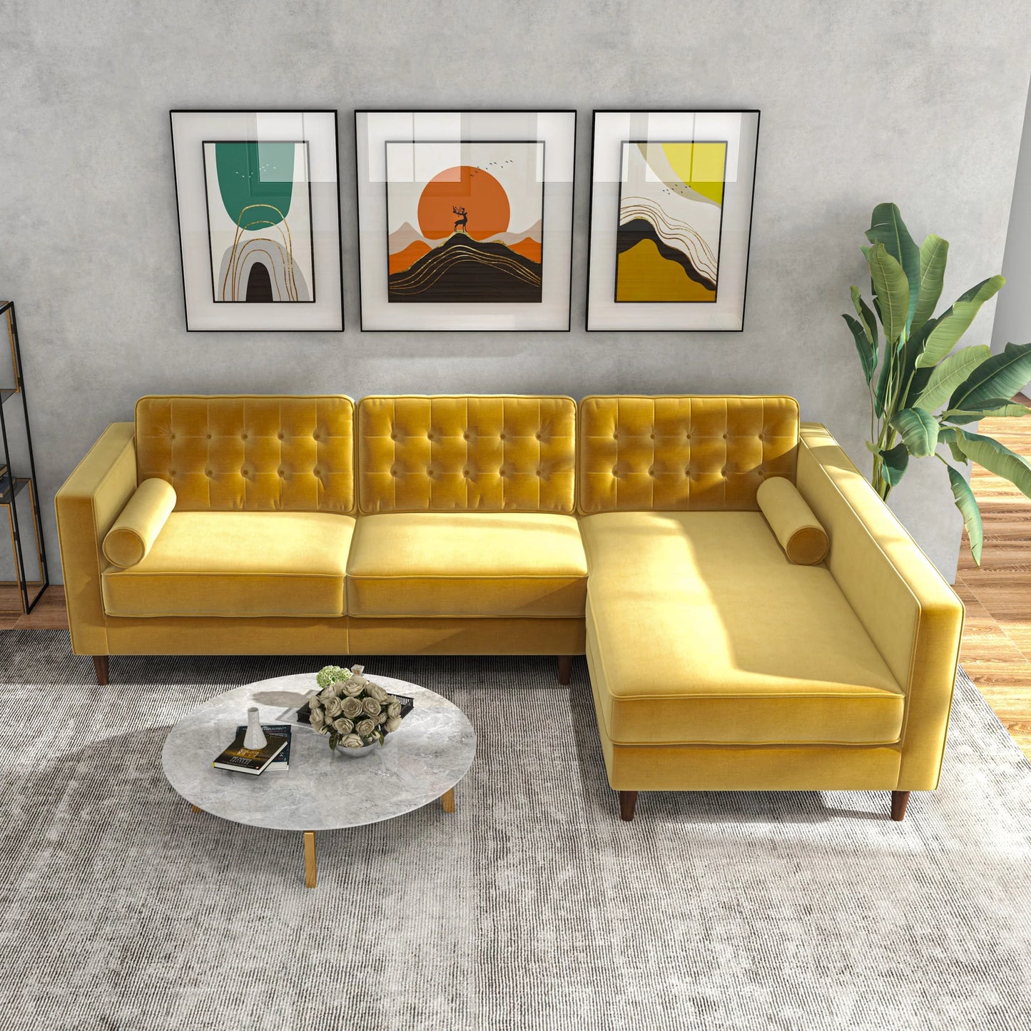 Olson Sectional Sofa (Gold Velvet) Right Chaise