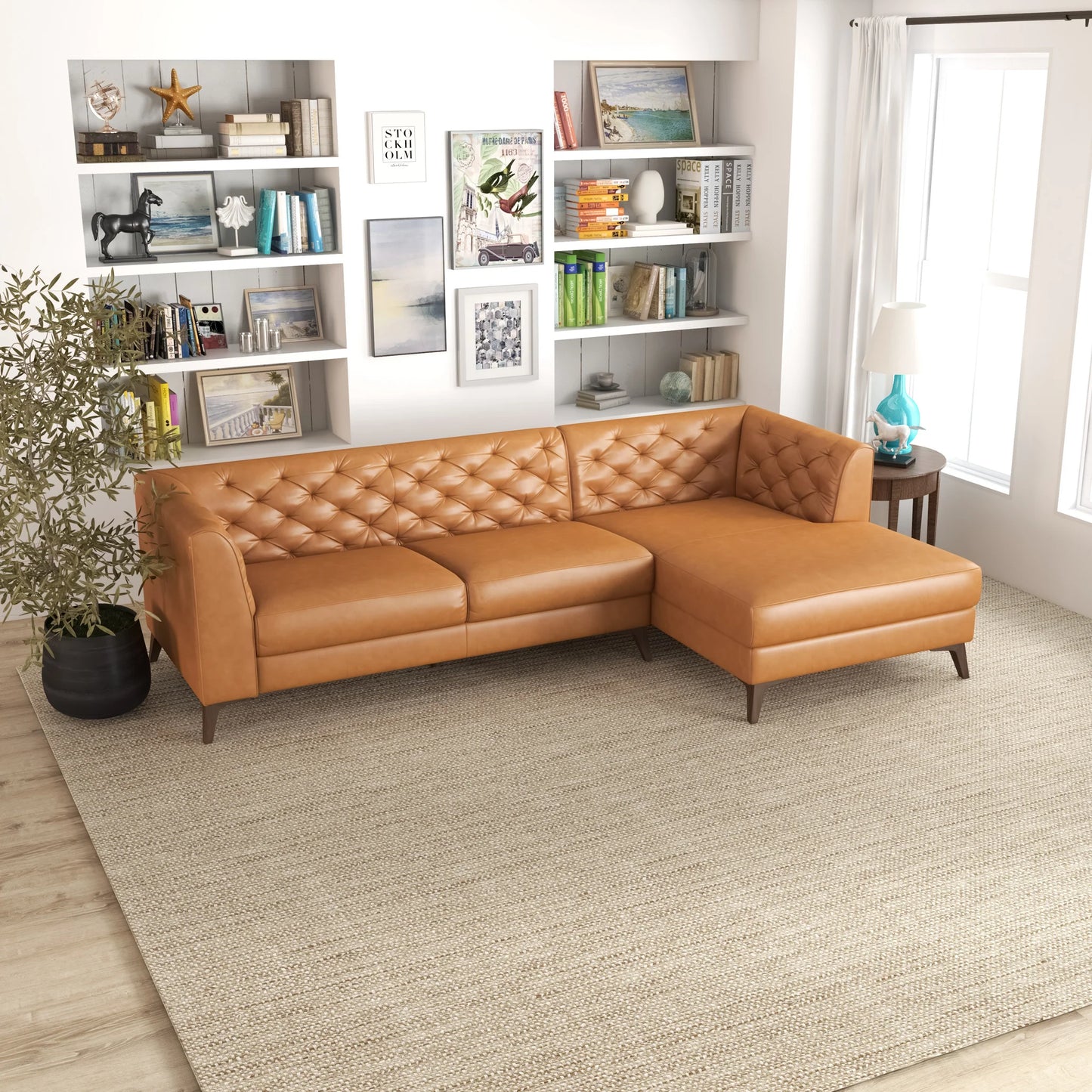 Fargo Sectional Sofa (Tan Leather - Right Facing Chaise)